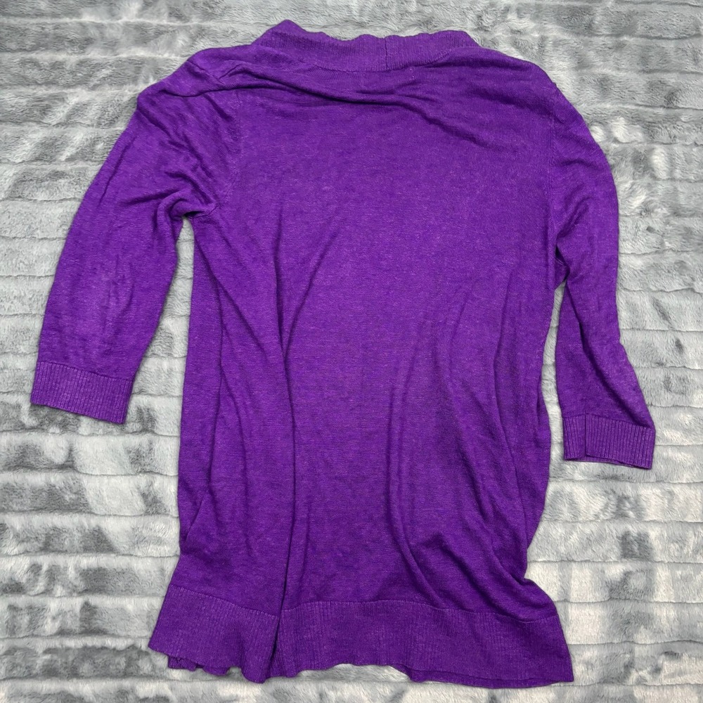 Kasper Womens Purple Open Front Longline Cardigan Sweater Size L 3/4 Sleeve - Picture 2 of 6